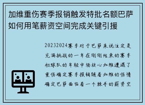 加维重伤赛季报销触发特批名额巴萨如何用笔薪资空间完成关键引援 加维重伤赛季报销触发特批名额巴萨如何用笔薪资空间完成关键引援