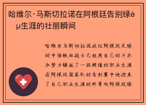 哈维尔·马斯切拉诺在阿根廷告别绿茵生涯的壮丽瞬间