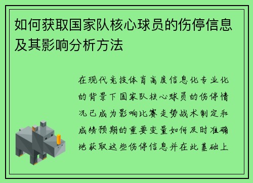 如何获取国家队核心球员的伤停信息及其影响分析方法 如何获取国家队核心球员的伤停信息及其影响分析方法